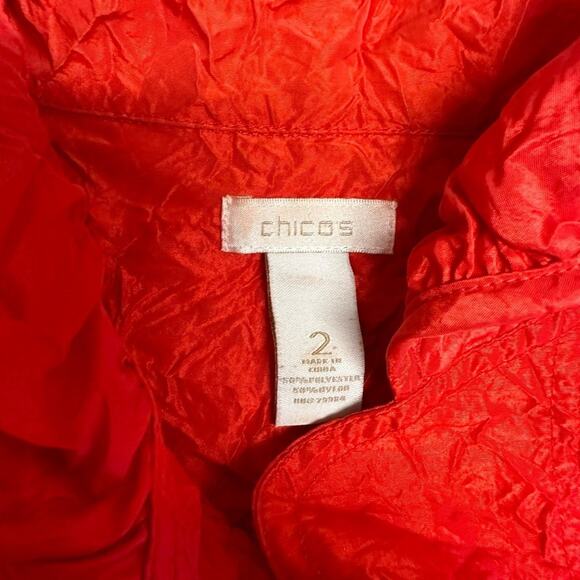 Chico's Women's Sz 2 US 12 L Crinkle Look Jacket Top Red Shacket Mature Office - Picture 5 of 7